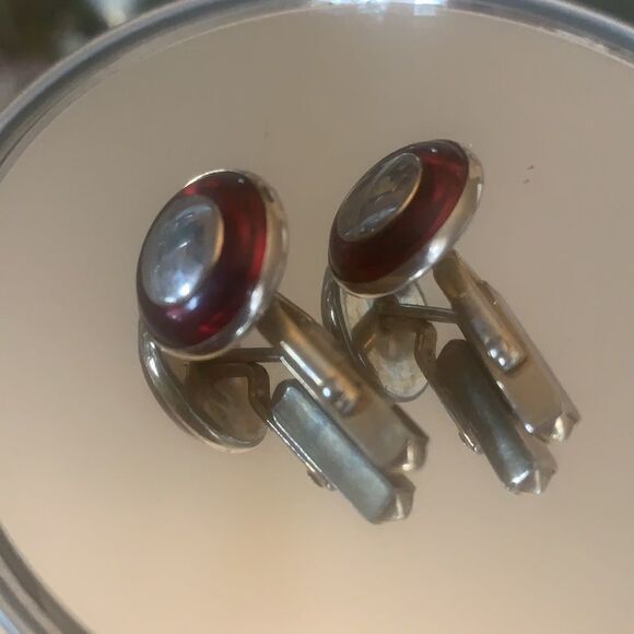 Vtg Swank red & gold round cuff links - Picture 4 of 6